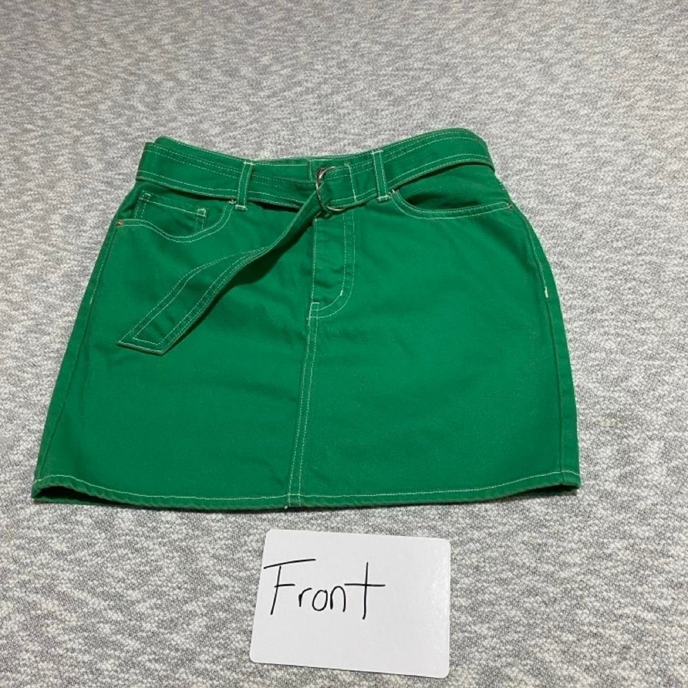 Forever 21 Los Angeles Green denim mini skirt with belt women M. SKU-B966